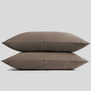 Parachute Linen Tencel Standard Pillowcase Set Warm Grey Side Open